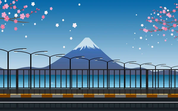 Θέα Του Βουνού Fuji Στο Δρόμο — Διανυσματικό Αρχείο