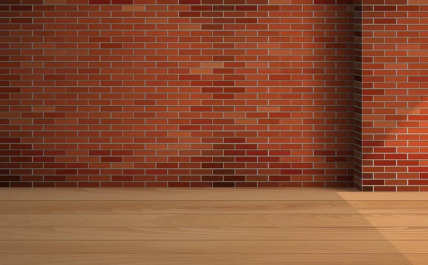 Odasında ahşap zemin olan tuğla duvar.