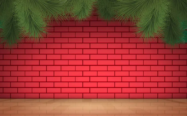 Plancher Bois Mur Briques Rouges Dans Chambre — Image vectorielle