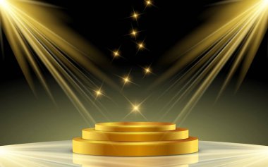 Stüdyo odasında eski podyum ve altın ışık