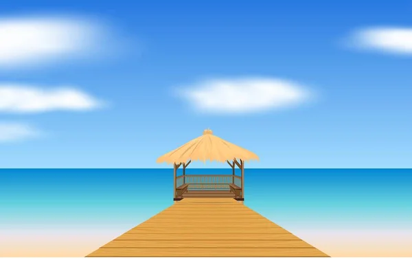 海滩上木制凉亭的景观 — 图库矢量图片