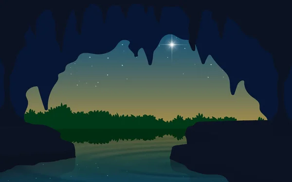Печерний Пейзаж Річці Вранці — стоковий вектор