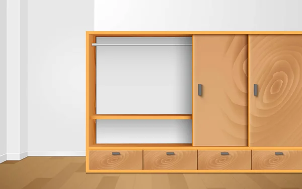白色房间里的木制衣柜和木制陈列柜 — 图库矢量图片