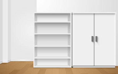 Beyaz gardırop ve vitrin.