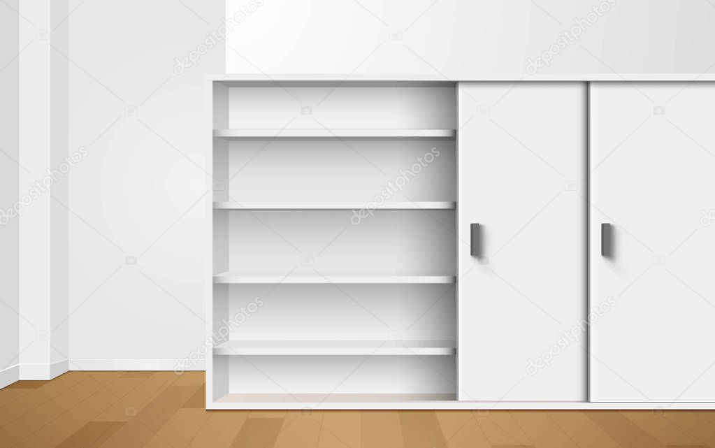 white wardrobe and showcase in the room