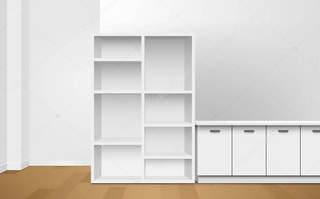 white showcase and cabinet in the room