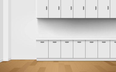 Mutfak odasındaki beyaz dolap.