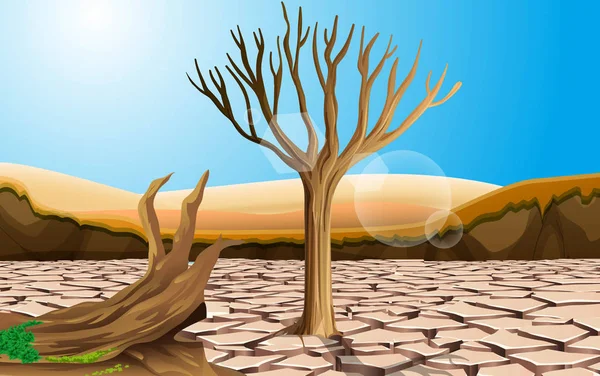 Paisaje Árboles Suelo Seco Desierto — Vector de stock