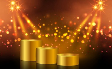 Stüdyo odasında spot ışıklarıyla altın standı