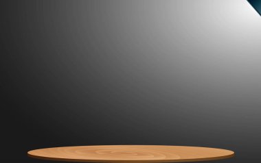 Stüdyo odasında spot ışığı olan ahşap masa.