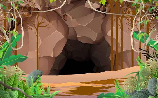 Paesaggio Grotta Nella Giungla — Vettoriale Stock