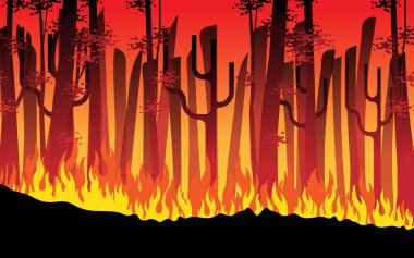 fire is burning in the forest in the night clipart