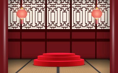 Çin yılbaşında fenerli kırmızı podyum