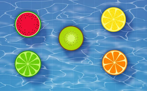 Ανάμεικτα Φρούτα Στο Νερό Της Πισίνας — Διανυσματικό Αρχείο