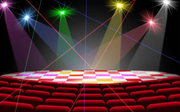 Buntes Laserlicht Und Scheinwerfer Auf Der Bühne Saal — Stockvektor