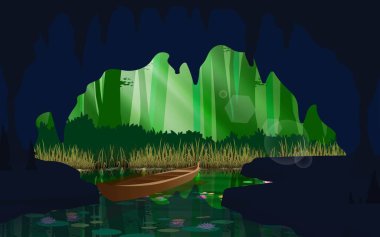 landcape of the cave at the river in the jungle