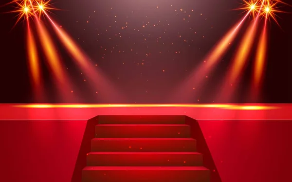 ホールの赤いステージと金のスポットライト — ストックベクタ