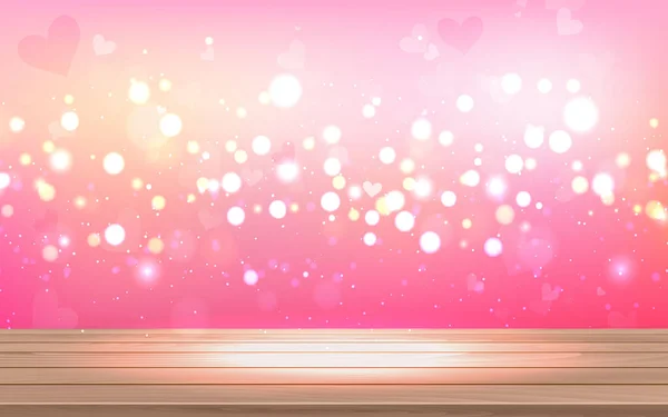 Ξύλινο Τραπέζι Ροζ Φόντο Φως Καρδιά — Διανυσματικό Αρχείο