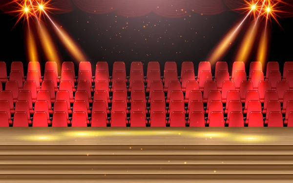 Chaises Rouges Avec Projecteur Coloré Sur Scène Dans Hall — Image vectorielle