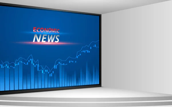 Белый Стенд Экономические Новости Фоне Lcd Экрана Комнате Новостной Студии — стоковый вектор