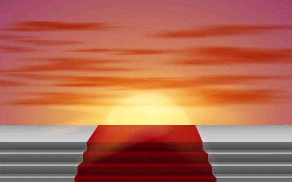 Κόκκινο Χαλί Στη Λευκή Σκηνή Φως Του Ήλιου Στο Φόντο — Διανυσματικό Αρχείο