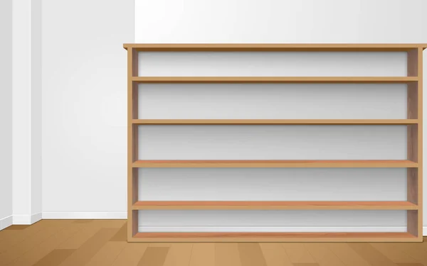 Wooden Shelf Wooden Showcase White Room — Stock Vector