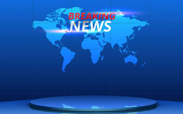 Blue Stand Breaking News Lcd Screen Background News Studio Room — Stock Vector