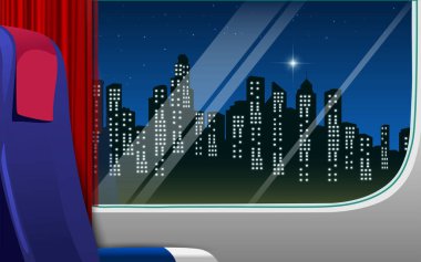  Şehirde gece vakti elektrikli trenin penceresinin görüntüsü