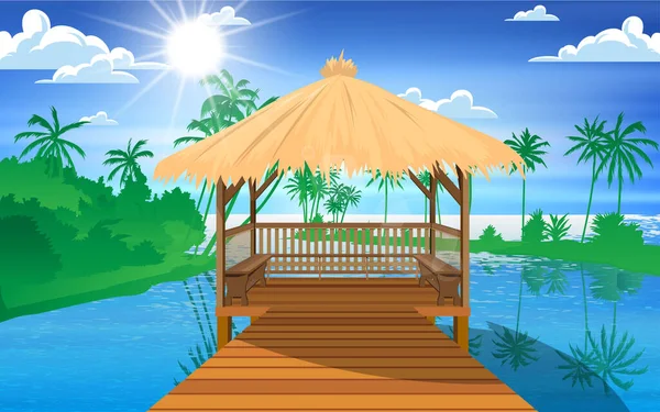 Landscape Wooden Pavilion Beach Island — Stock Vector