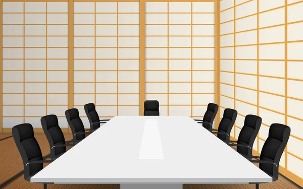 Λευκό Τραπέζι Συνεδριάσεων Και Καρέκλες Στην Αίθουσα Συνεδριάσεων Στην Ιαπωνία — Διανυσματικό Αρχείο
