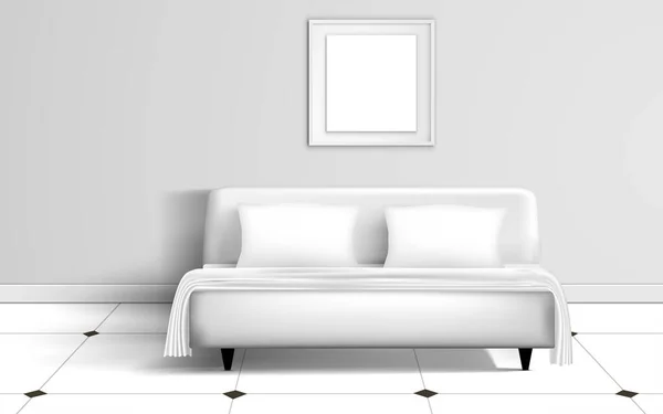 Letto Bianco Cornice Bianca Camera Letto — Vettoriale Stock