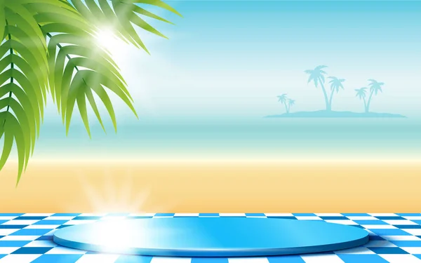 Blue Podium Sunlight Beach — Stock Vector