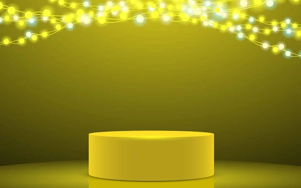 Žluté Pódium Barevné Závěsné Světelné Trubice Studiu Místnosti — Stockový vektor