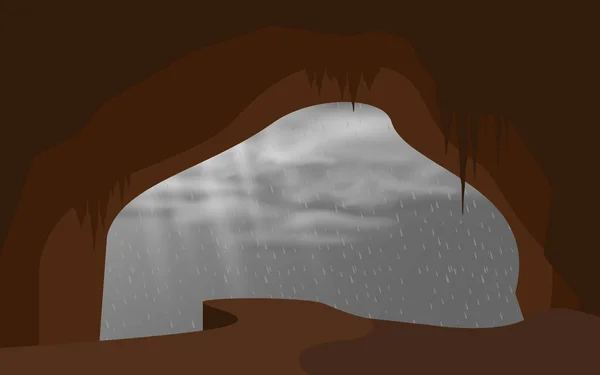 Τοπίο Της Σπηλιάς Την Ημέρα Της Βροχής — Διανυσματικό Αρχείο