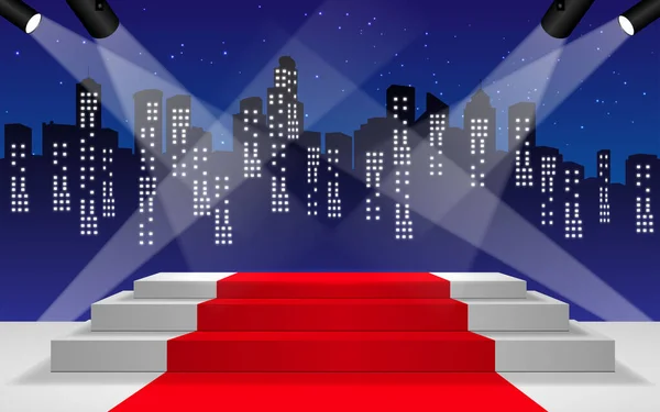 Beyaz sahne ve kırmızı perde ile şehir gece arkaplanı
