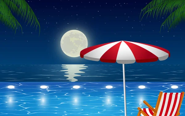 Vista Piscina Aire Libre Playa Noche — Archivo Imágenes Vectoriales