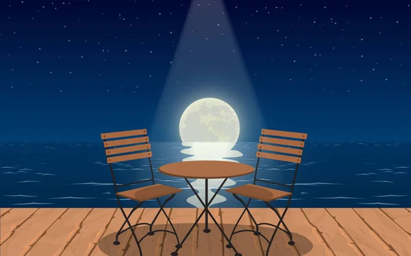 Café Aire Libre Playa Noche — Vector de stock