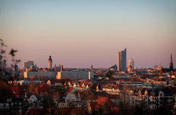 Krásný Výhled Lipsku Večer — Stock fotografie