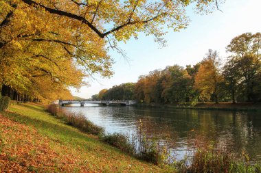 Almanya 'da Saksonya, Leipzig' in merkezinde bir park manzarası