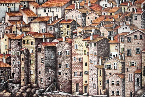 Eski İtalyan şehrinin kırmızı çatıları