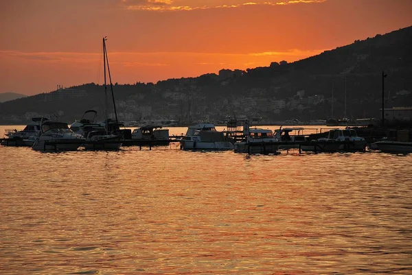 Zachód Słońca Trogir Marina Chorwacja — Zdjęcie stockowe