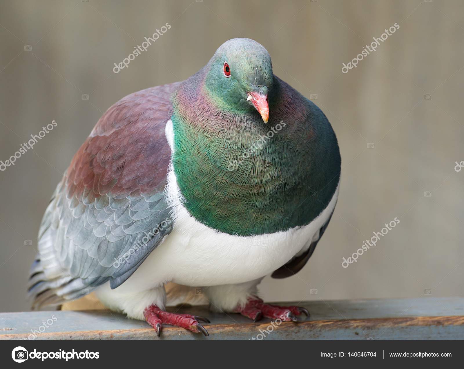 Wood Pigeon (Kereru) a New Zealand native wood pigeon sitting in blurry background. Kereru
