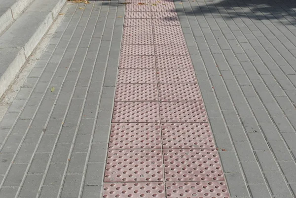 Pedestrian Tactile Tiles Asphalt Pink Gray Colors — Stock Photo, Image