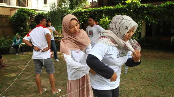 Group People Doing Game Activities Support Team Cohesiveness Magelang Indonesia — Stockfoto