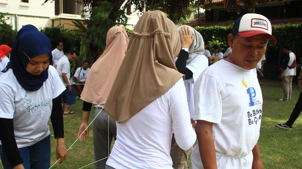 Group People Doing Game Activities Support Team Cohesiveness Magelang Indonesia — Stock Photo, Image