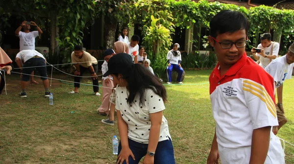 Group People Doing Game Activities Support Team Cohesiveness Magelang Indonesia — Stock Photo, Image