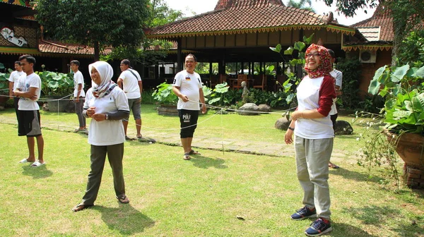 Group People Doing Game Activities Support Team Cohesiveness Magelang Indonesia — Stock Photo, Image