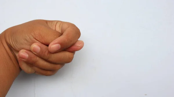 Mano Sinistra Fotografato Con Significato Simbolo Sfondo Bianco Non Fuoco — Foto Stock