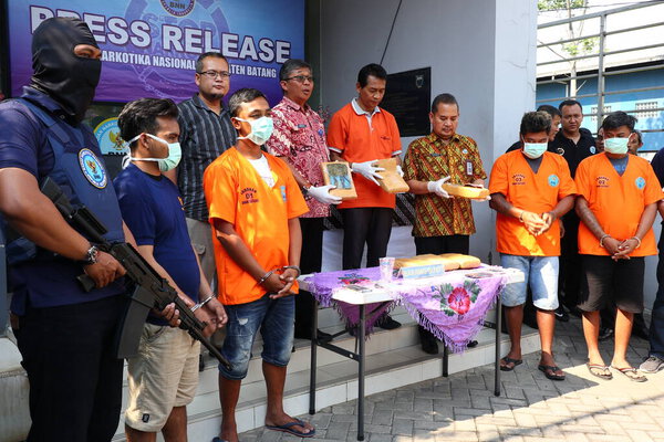 Narcotics offender when interrogated at the police station, at Batang Indonesia, 9 September 2019