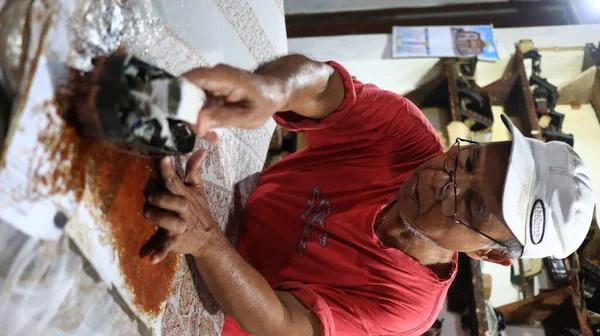 Attività Fare Batik Creare Progettare Tessuto Bianco Con Canting Malam — Foto Stock